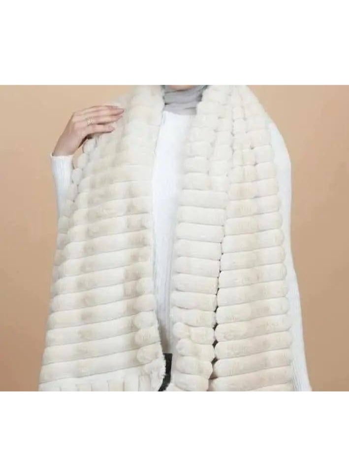 Women's Pleated Faux Fur Scarf – Stylish Winter Wrap with Fringed Edges and High-Density Warmth - Image 3